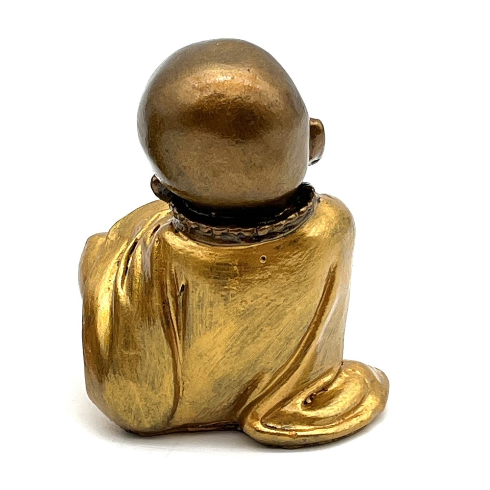 Set of 3 Baby Monk Figurines Hear See Speak No Evil Gold Resin Statues 3" - Picture 7 of 11